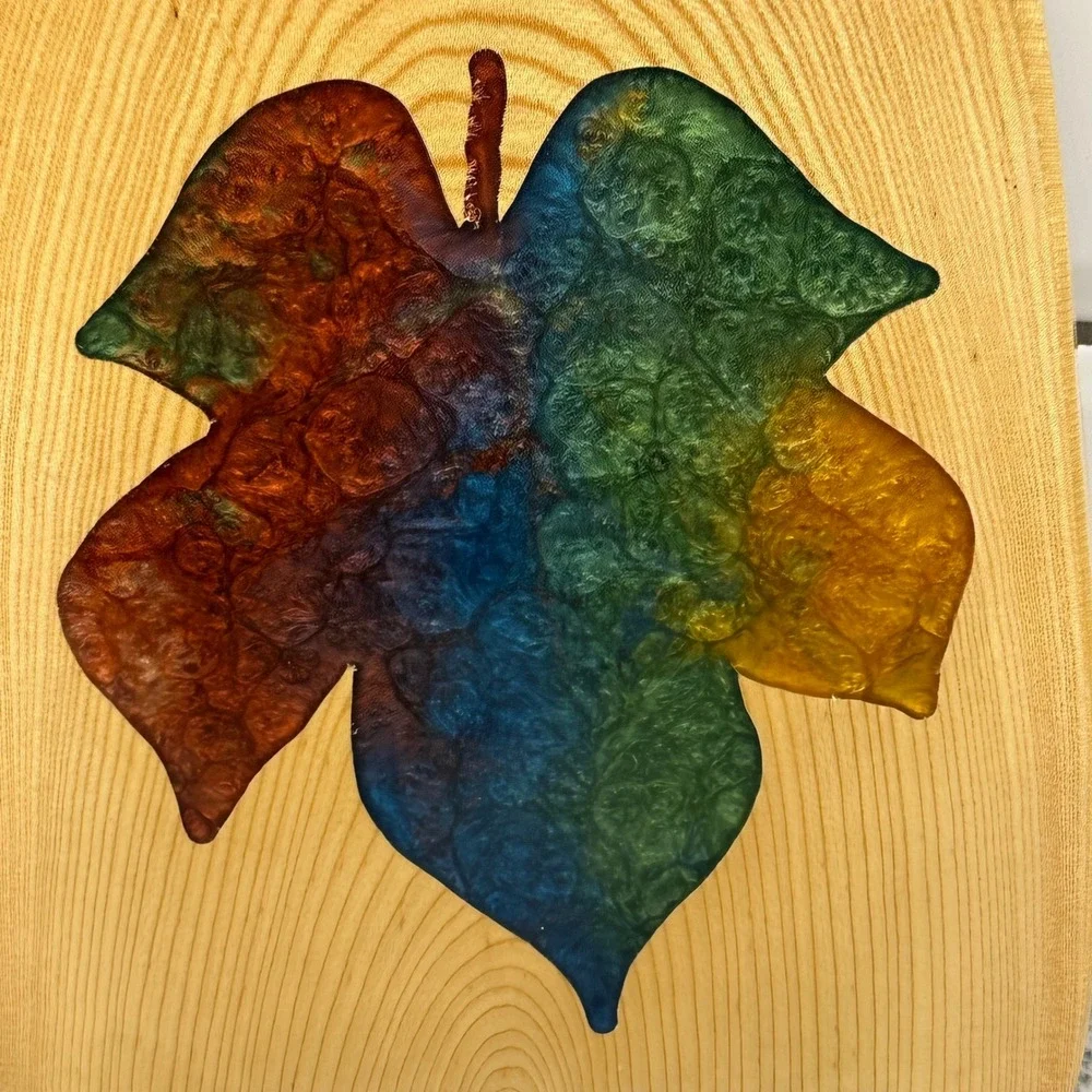 White Mountain Woodworks Live edge Cutting Board Rainbow Resin Leaf Rustic Boho